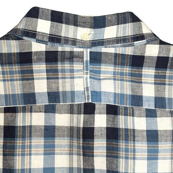 Banana Republic Classic Button Down Shirt XL Blue Plaid Linen Cotton Long Sleeve - Picture 6 of 9